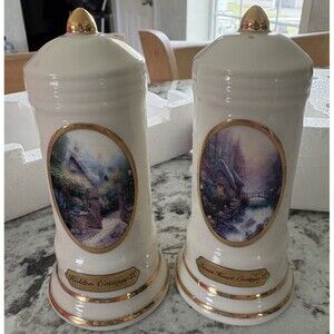 Avon Thomas Kinkade Salt and Pepper Shakers Sweet Heart & Hidden Cottage II NOB